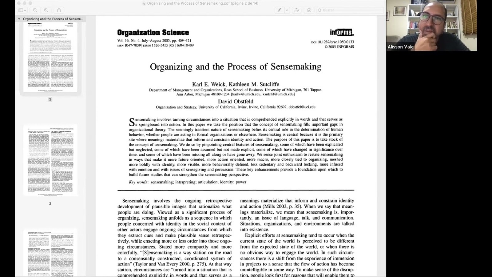 Thumbnail do vídeo Organizing and the Process of Sensemaking — Parte 1.