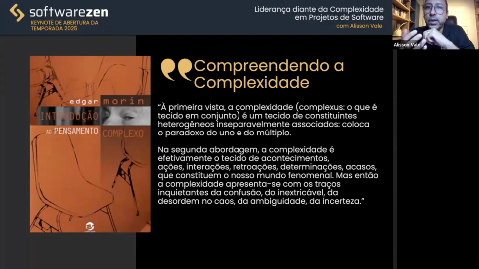 Imagem editorial da palestra Liderança Diante da Complexidade em Projetos de Software.